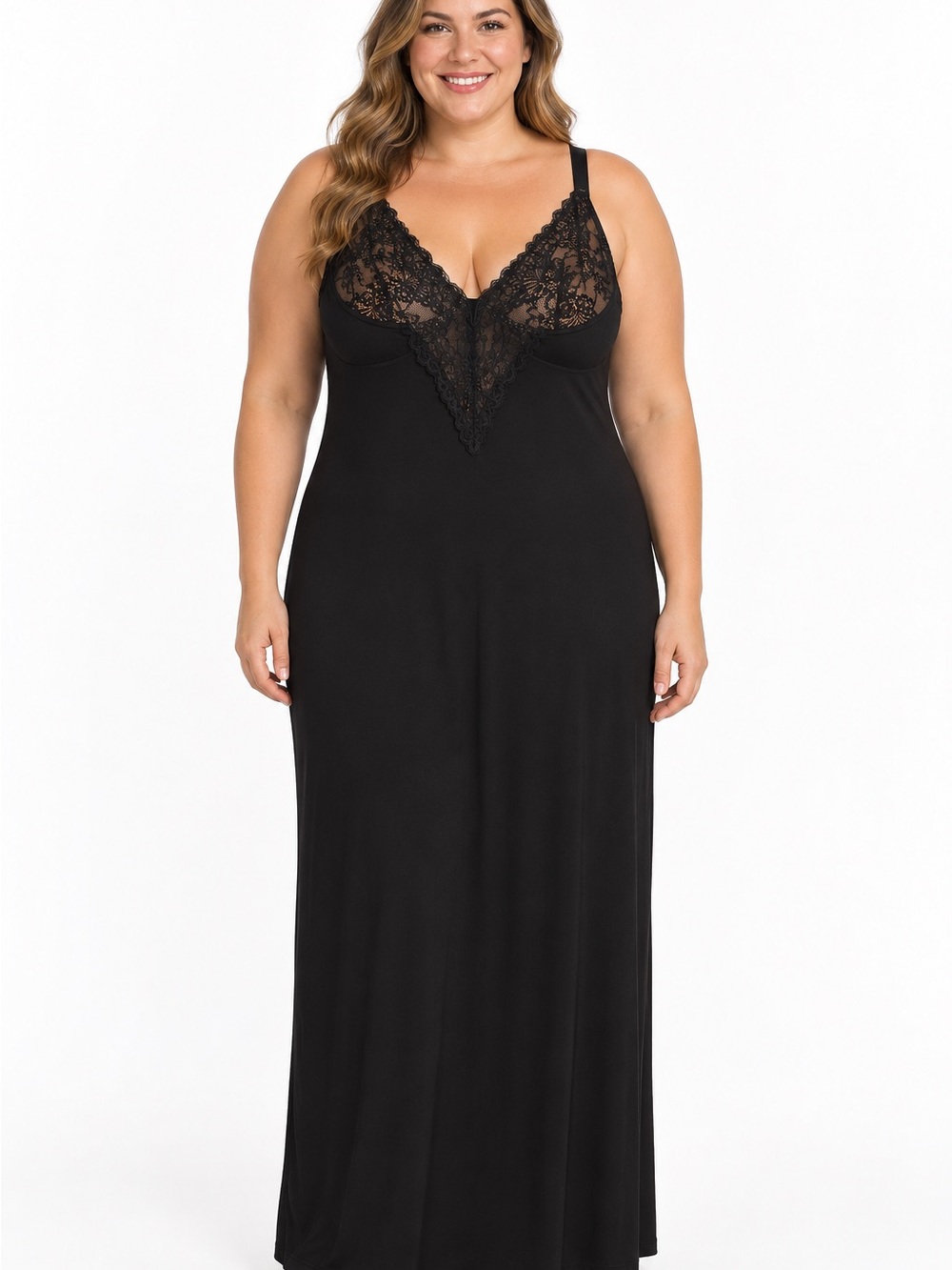 POPILUSH Lace Trim Sculpting Lace V Neck  Midi Dress built in Shapewear SZ 2X